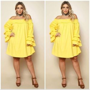 Gorgeous Yellow Ruffle Off The Shoulder Dress